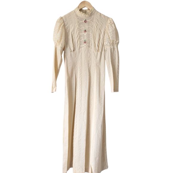 Rare Vintage 40s 50s Womens Dress with Lace Embroidery Rosette Edwardian Prairie - Picture 2 of 16